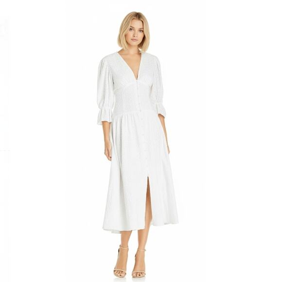 Rebecca Taylor Leaf Embossed Midi Dress XS White NEW - Picture 1 of 7